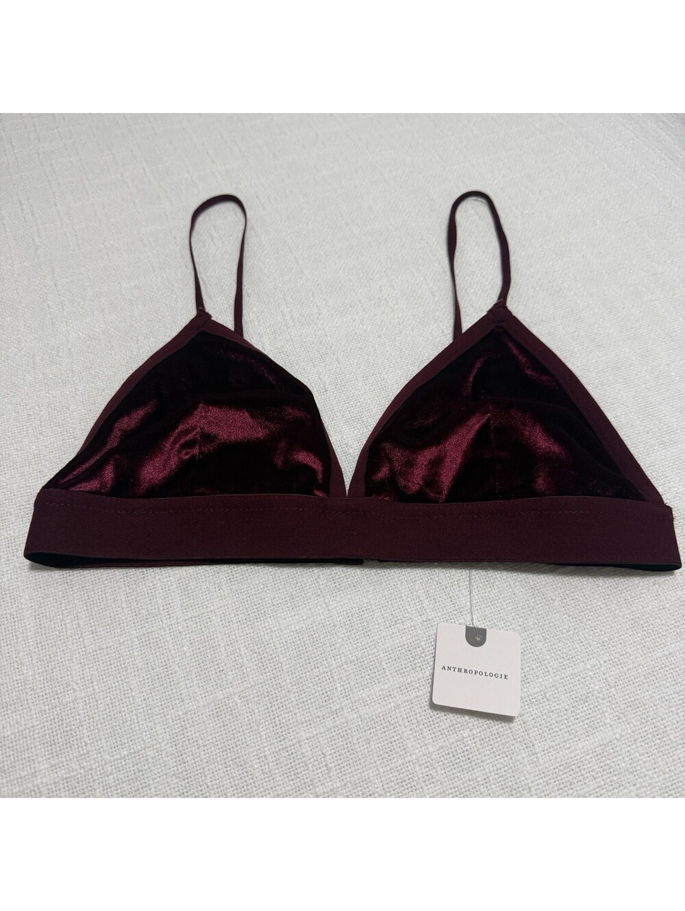 Anthropologie Burgundy Plum Velvet Triangle Spaghetti Strap Unlined Bralette NWT